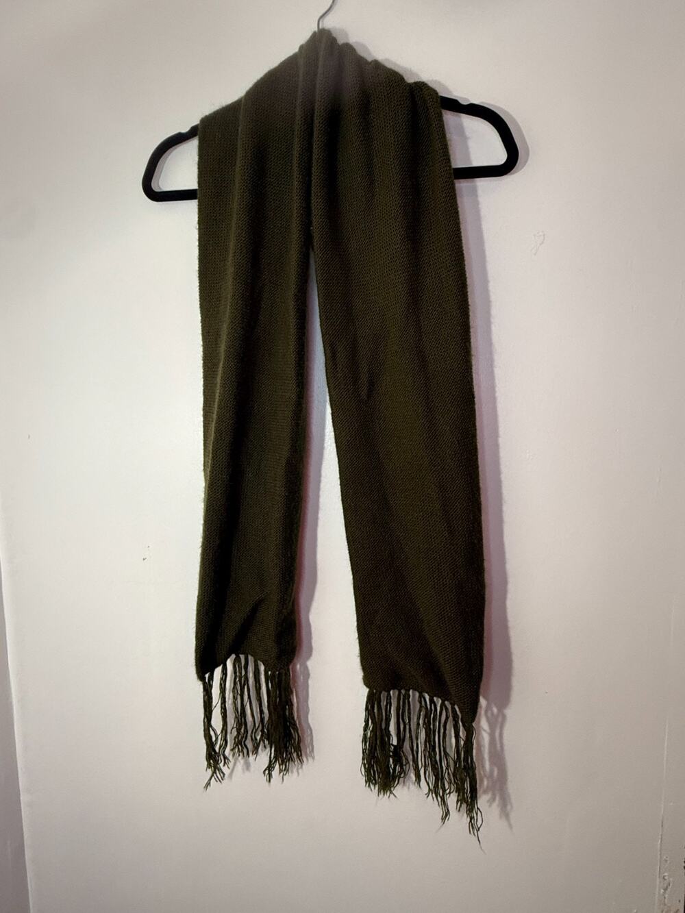 Peruvian Alpaca Wool Scarf – Olive Green – Soft & Warm – Handwoven – Fringe Ends